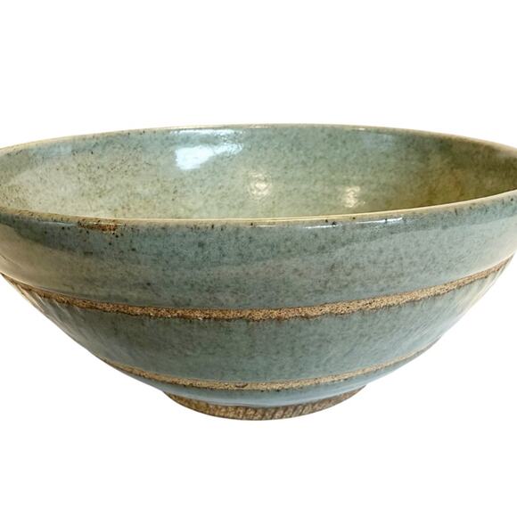Hand Thrown Art Pottery Bowl Bluish Green Glaze w/Rings Artist Signed Multi Use - Picture 4 of 16